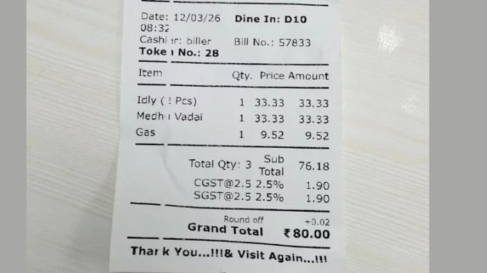 hotel adds gas charge to idli bill receipt goes viral